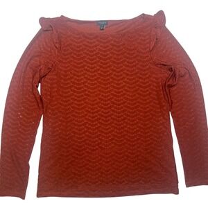 Ann Taylor‎ Outlet Brown Eyelet Ruffle Shoulder Top Size S